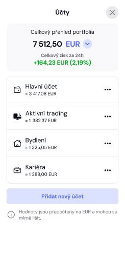 App screen with account list