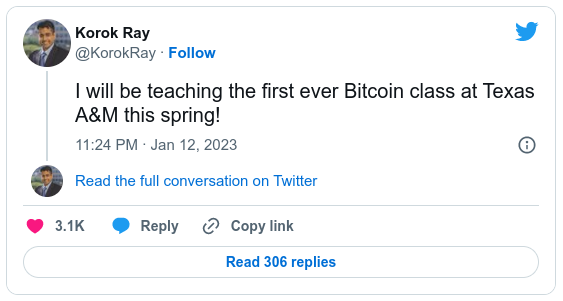 tweet korok ray twitter vyučování bitcoin