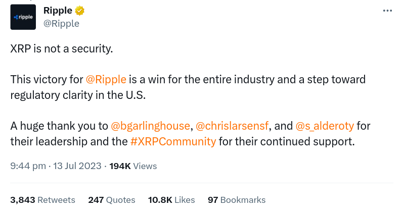 Token XRP není cenný papír