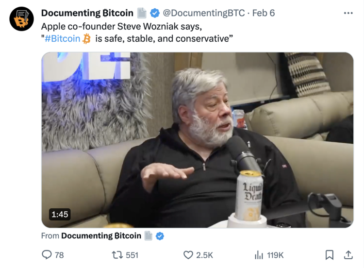 Spoluzakladatel Apple Steve Wozniak říká, že je bitcoin bezpečný a stabilní