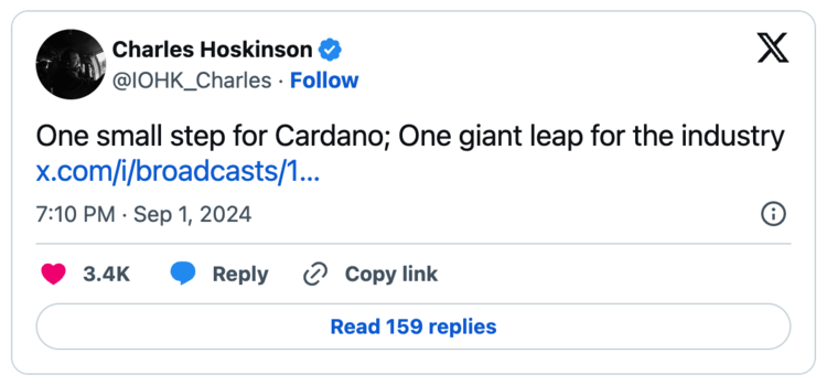 charles hoskion tweet cardano chang upgrade